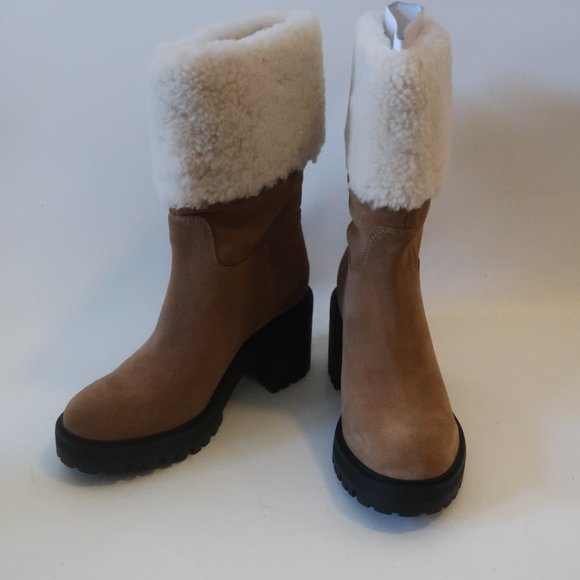 Marc Fisher Shoes - NWOB Womens Marc Fisher LTD Willoe Tan Cream Suede Shearling Mid Boots 8 *